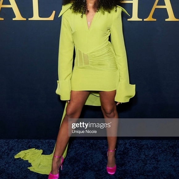 Hanifa Runway Ari Draped Chartreuse Avante Garde Dress - Picture 11 of 15